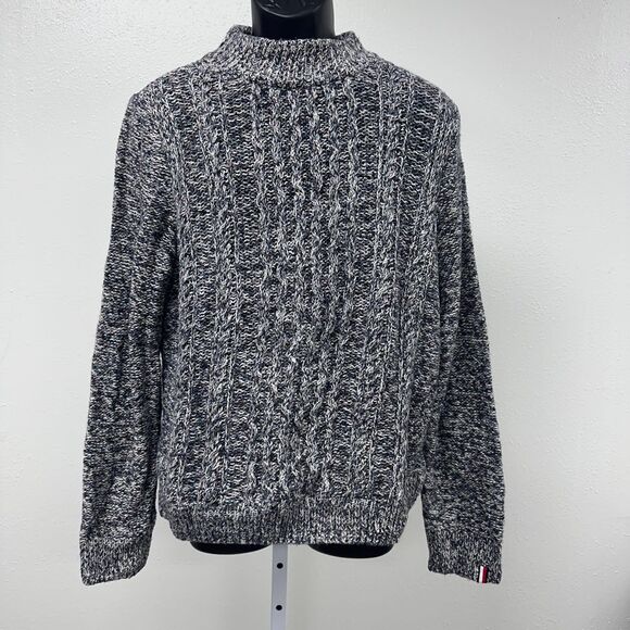 Tommy Hilfiger Mock Neck Cable Comfortable Fall‎ Sweater Black/Gray/White XL - Picture 1 of 13